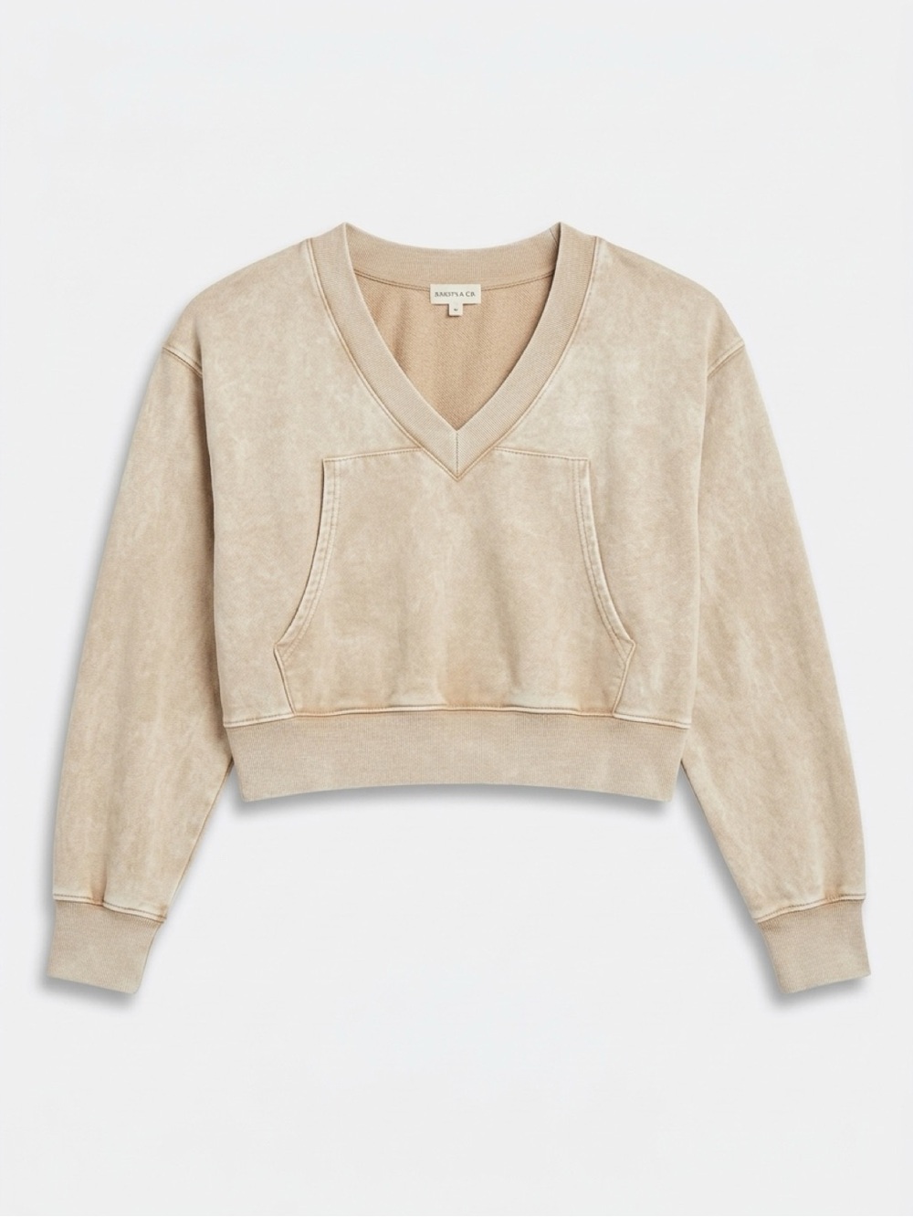 Stitch & Co Beige Cropped V-Neck Cotton Sweater – 100% Cotton